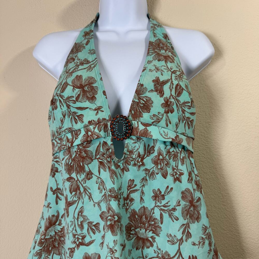 magicsuit | floral patterned halter buckle women's boho tankini top sz 12 - Picture 2 of 5